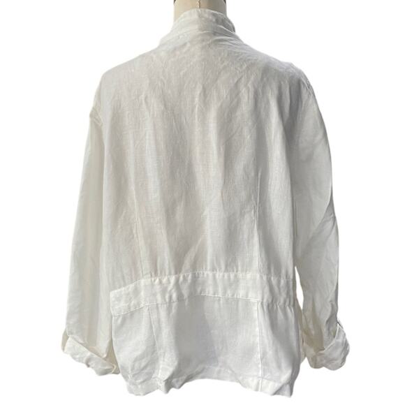 Chicos Banded Elegance Jacket Size 2 White Lightweight LINEN Button Up - Picture 3 of 11